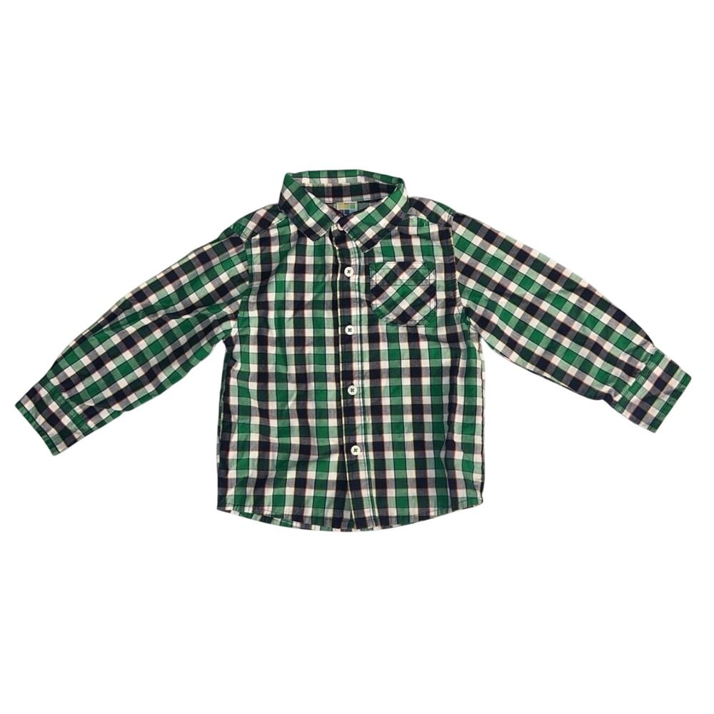 Healthtex Boys Green Blue Button Down Long Sleeve Collared Dress Shirt -Size: 3T